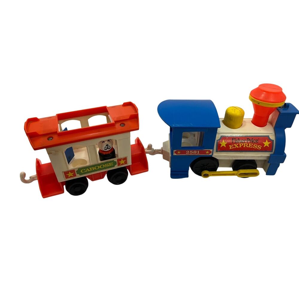 Fisher-Price Express 2581 Vintage Train Engine Caboose Lucky Dog Figure 1980 USA